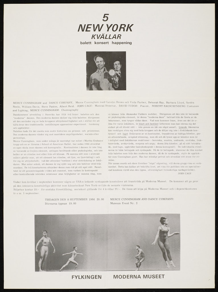 poster for Five New York Kvällar: (Five New York Evenings) balett konsert happening Fylkingen Moderna Museet