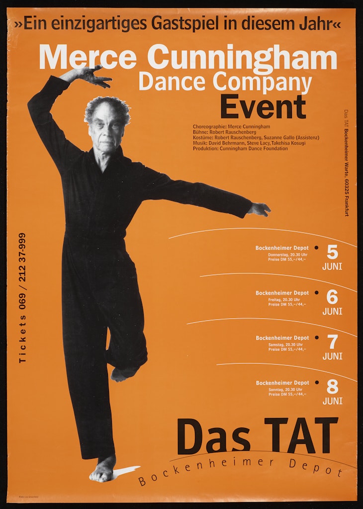 poster for Merce Cunningham Dance Company EVENTS I: Gastspiel in diesem Jahr Das Tat Bockenheimer Depot
