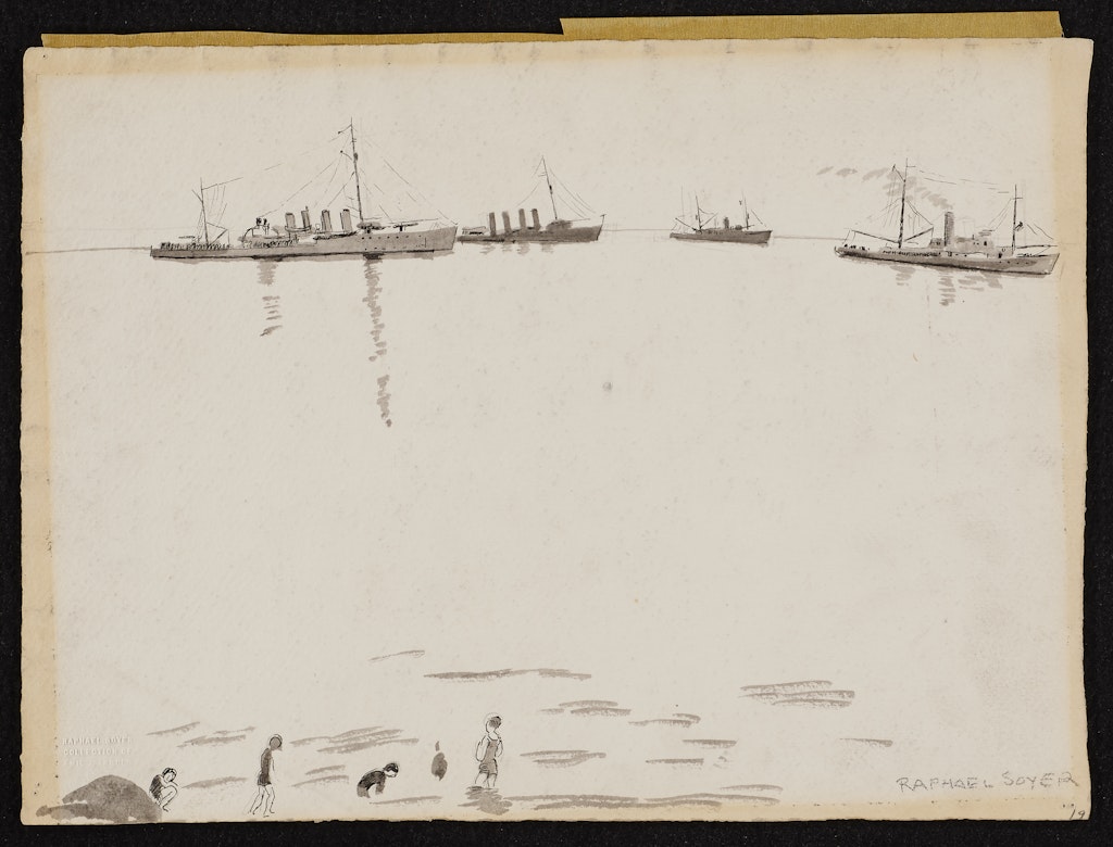 Four Ships, Bathers in Foreground