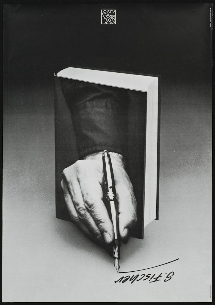 Poster for S. Fischer Publishing House, Image of book and hand in book
