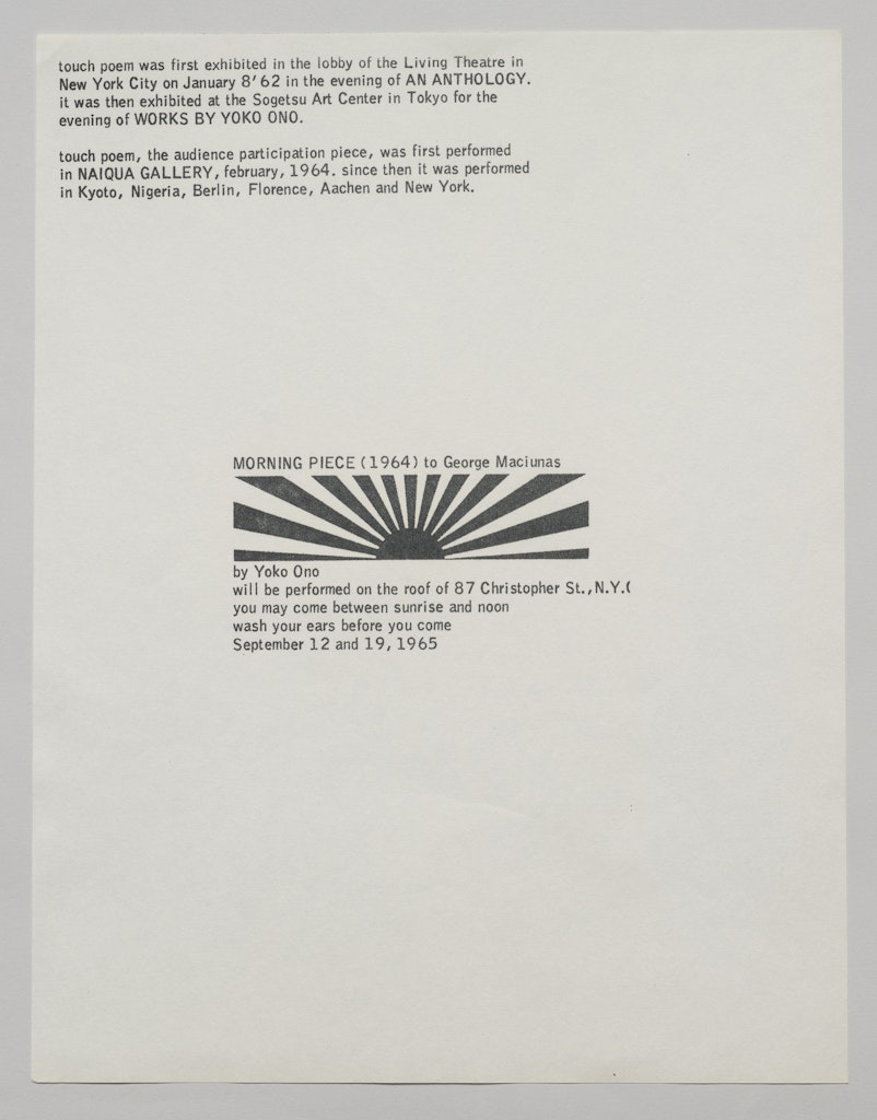 Promotional handout for exhibition of Touch Poem and Morning Piece