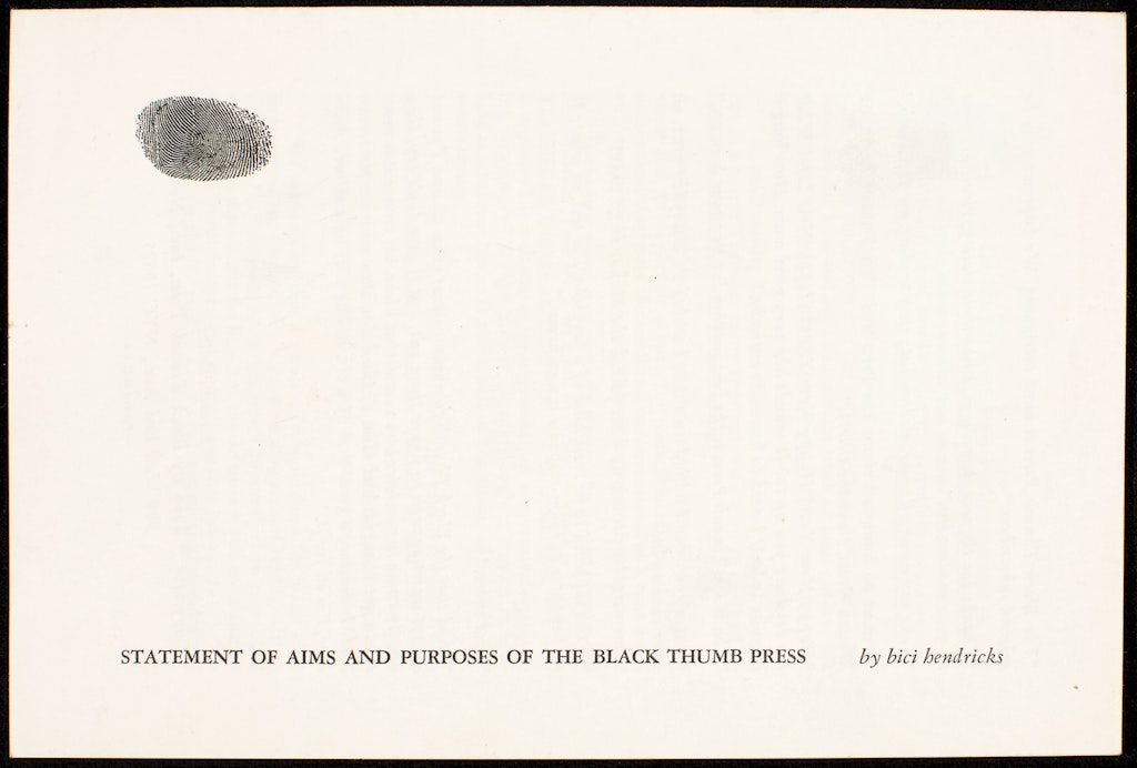 Statement of Aims and Purposes of the Black Thumb Press